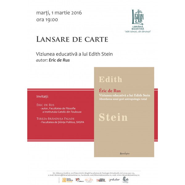 Marti, 1 martie, ora 19:00 - Lansare de carte - Edith Stein (II), Eric de Rus