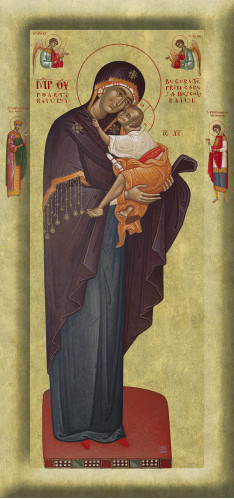 Icoana Maica Domnului Poarta Raiului - Icoana cu foita de aur si matase, pe lemn (reproducere)