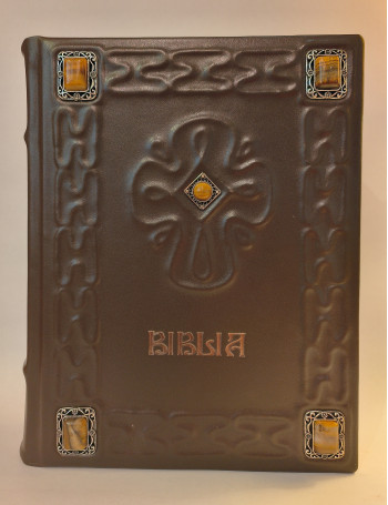 Biblia Anania legata in piele naturala, model sfoara si petre semipretioase