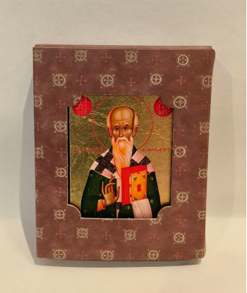 Icoana-Magnet Sfantul Ierarh Alexandru - cu foita de aur si matase, pe lemn (reproducere), 5/6 cm