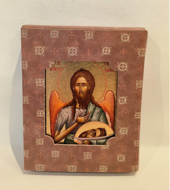  Icoana-Magnet Sfantul Ioan Botezatorul - cu foita de aur si matase, pe lemn (reproducere), 5/6 cm