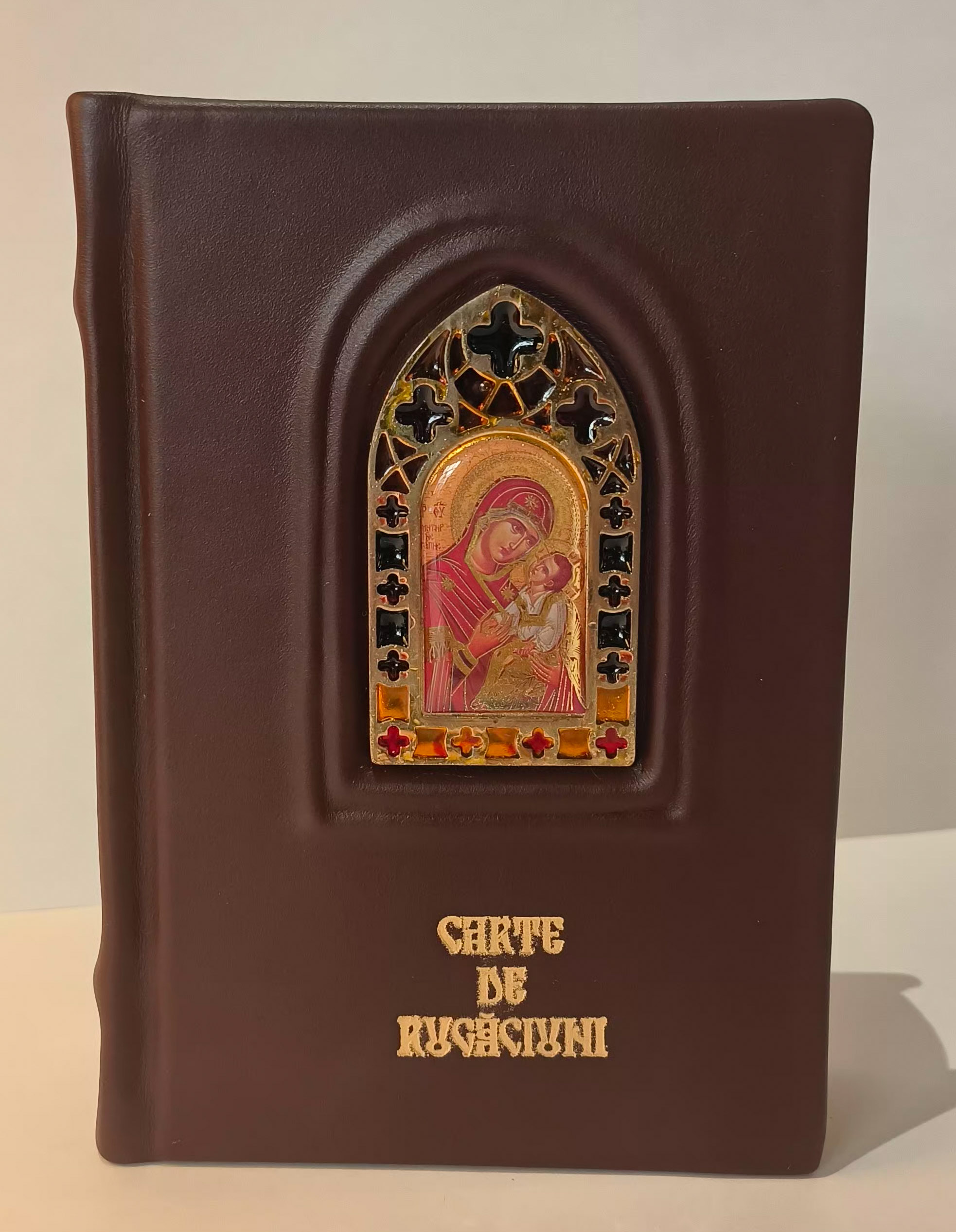 Carte de rugaciuni in piele cu vitraliu Maica Domnului - Editura Scara