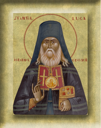 Icoana Sfantul Luca Ierarhul Crimeii - Icoana cu foita de aur si matase, pe lemn (reproducere)