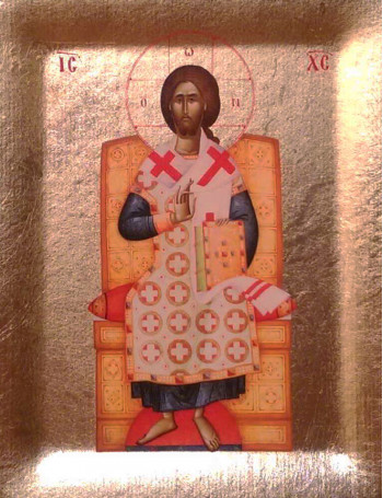 Icoana Iisus Hristos Marele Arhiereu - Icoana cu foita de aur si matase, pe lemn (reproducere)