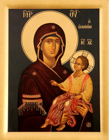 Icoana Μaica Domnului Injunghiata – Esfagmeni , Manastirea Vatopedi - Icoana cu foita de aur si matase, pe lemn (reproducere)