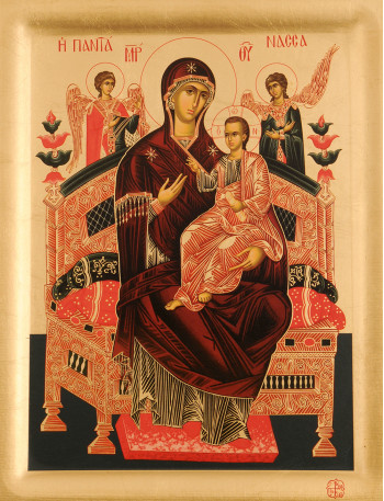 Icoana Maica Domnului Pantanassa – Imparateasa tuturor, Manastirea Vatopedi - Icoana cu foita de aur si matase, pe lemn (reproducere)