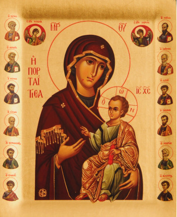 Icoana Maica Domnului Portarita – Portaitissa, Manastirea Iviron - Icoana cu foita de aur si matase, pe lemn (reproducere)