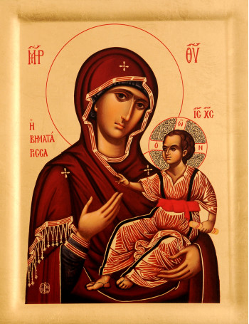 Icoana Maica Domnului Intemeietoarea - Vimatarissa (Ktitorissa), Manastirea Vatopedi - Icoana cu foita de aur si matase, pe lemn (reproducere)