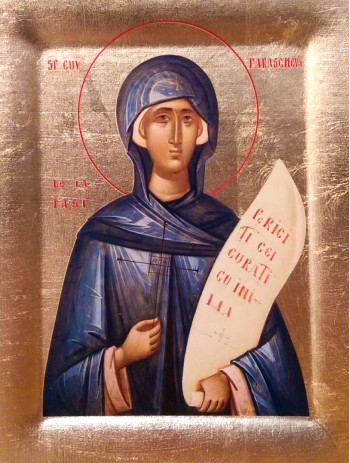 Icoana Sfanta Cuvioasa Parascheva de la Iasi - Icoana cu foita de aur si matase, pe lemn (reproducere)