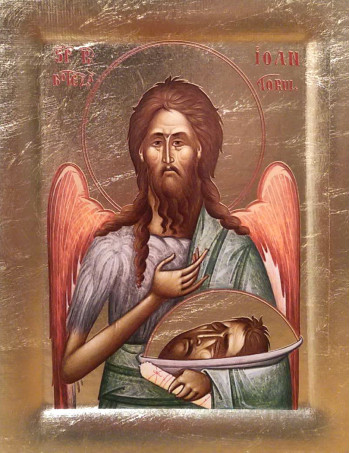 Icoana Sfantul Ioan Botezatorul - Icoana cu foita de aur si matase, pe lemn (reproducere)