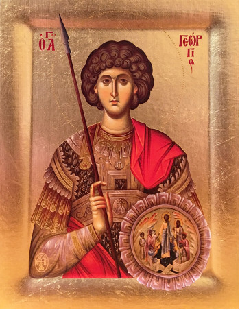 Icoana Sfantul Mare Mucenic Gheorghe - Icoana cu foita de aur si matase, pe lemn (reproducere)