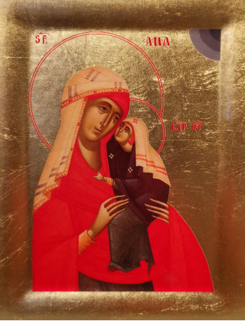 Icoana Sfanta Ana - Icoana cu foita de aur si matase, pe lemn (reproducere)