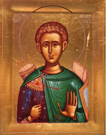 Icoana Sfantul Dumitru - Icoana cu foita de aur si matase, pe lemn (reproducere)