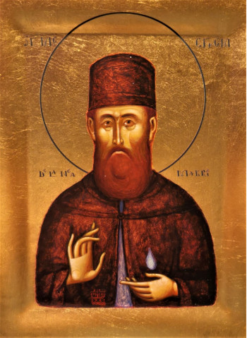Icoana Sfantul Efrem cel Nou - Icoana cu foita de aur si matase, pe lemn (reproducere)