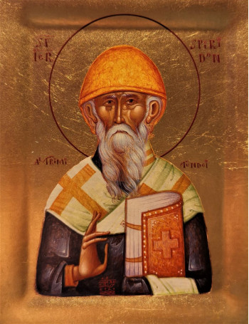 Icoana Sfantul Spiridon - Icoana cu foita de aur si matase, pe lemn (reproducere)