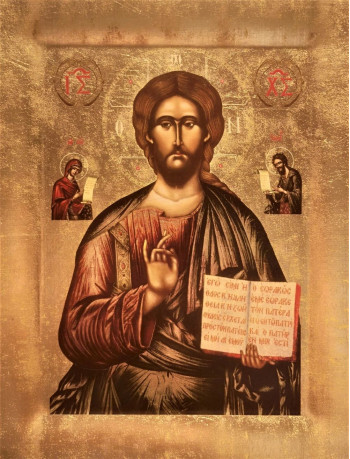 Icoana Mantuitorul Iisus Hristos de la Cozia - Icoana cu foita de aur si matase, pe lemn (reproducere)