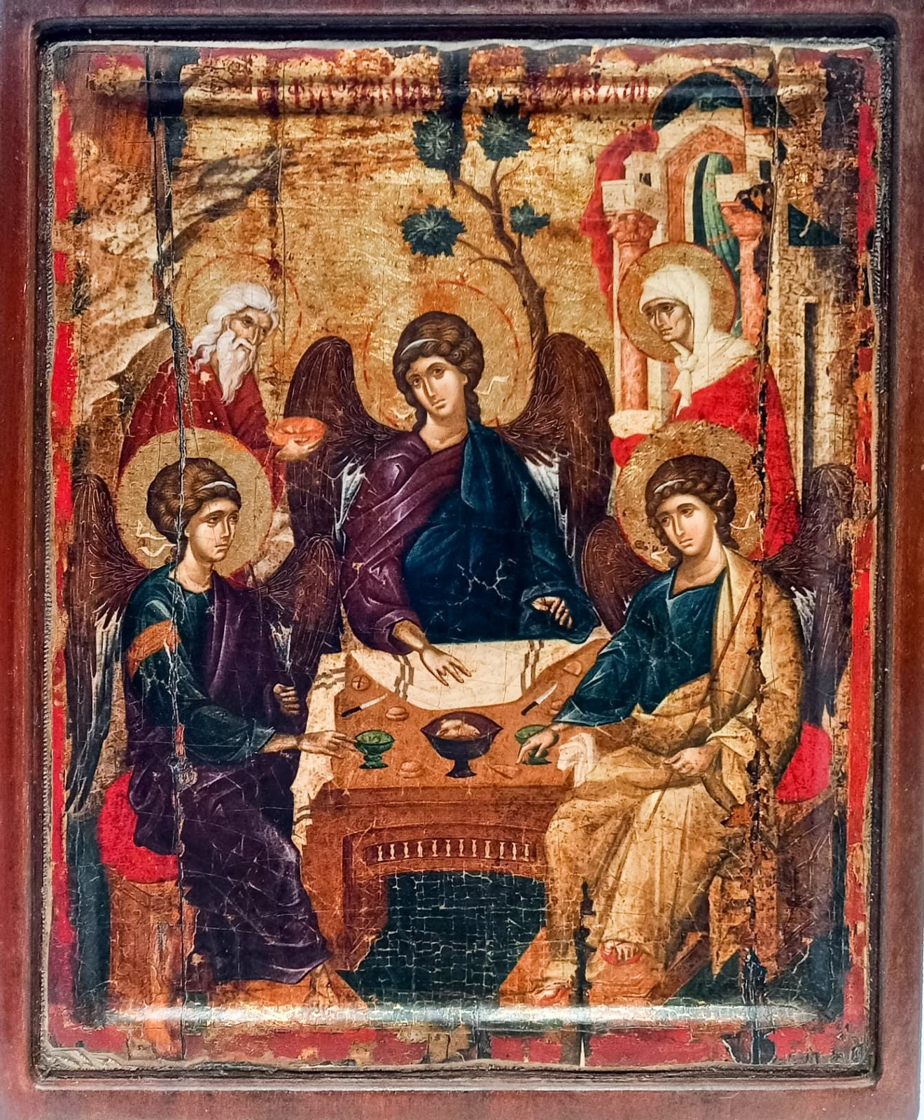 Icoana Sfanta Treime (reproducere dupa Andrei Rubliov) - foita de aur cu aspect invechit pe lemn 